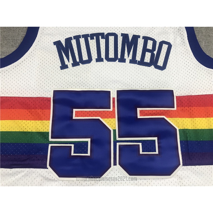 Camiseta Denver Nuggets Dikembe Mutombo #55 Hardwood Classics Throwback Blanco
